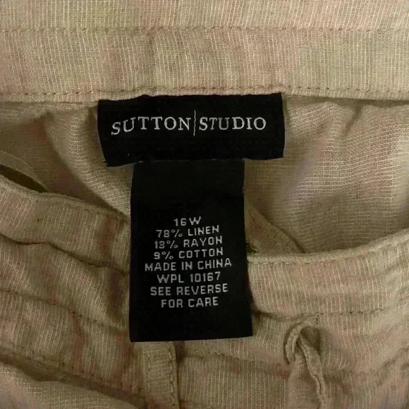 Sutton Studio Women's Linen Cream Wide-Leg Pants - Size 16W, Perfect for Summer - Picture 5 of 5
